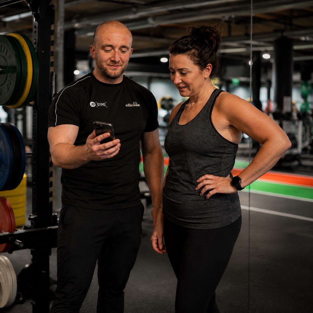 Trainer guiding and supporting a client during a session